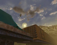  saltando hacia el vagón de la lona.