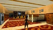 Lara Croft dans une chambre d'hôtel durant son cauchemar à Las Vegas dans l'extension Le masque d'or de Tomb Raider II.
