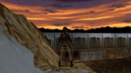 Lara Croft au sein d'une ancienne installation russe sur l'île de Melnikov dans l'extension Le masque d'or de Tomb Raider II.