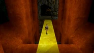 Lara Croft au sein du royaume antique de l'île de Melnikov dans l'extension Le masque d'or de Tomb Raider II.