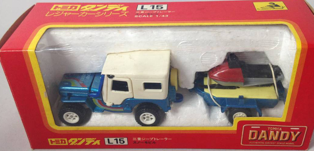 Tomica Dandy L15 Mitsubishi Jeep Trailer Snowmobile | Tomica Wiki 