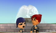 Two Miis talking by the fountain in "Life".