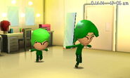 Two Miis happily running around the apartment.