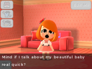 A Mii asking to talk about her baby.