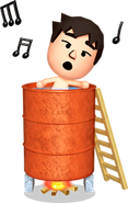 A traveler Mii taking a bath.