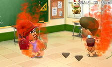 A hostile fight with Miis throwing things at each other.