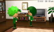 A Mii telling their friend to calm down.