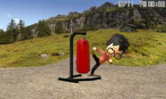 An angry Mii, who's fighting with another using the punching bag.