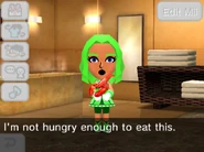 A Mii rejecting a food they're not hungry enough to eat.