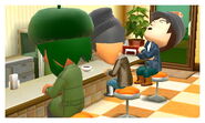 A trio of Miis dozing off at the cafe.