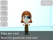 Giving a Mii a fan.