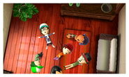 A group of Miis lying down on the floor.