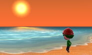 A Mii looking out at the sunset.