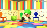 A Mii playing with a puppy.