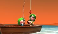 The fish the Mii caught escapes off of the hook.