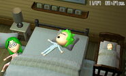 A Mii after waking up from a dream in their home.