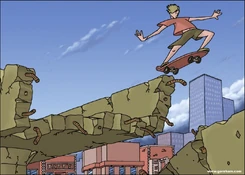 Los Angeles sketch featuring destroyed bridge