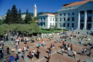 Sproul Hall, Sproul Plaza and clock tower visible in the back