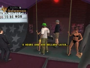 Walking out of the strip club.