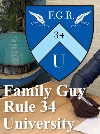 Family Guy Rule 34 themed art depicting characters in a provocative university setting
