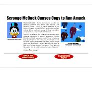 An image of one of the earliest Toontown Online articles. This article states how Scrooge McDuck apprarently caused Cogs to run amuck. There was an animated version of how this happened in the original Toontown Online download.