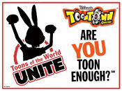 A desktop wallpaper image of a silhouette of a rabbit Toon doing the Resistance Salute that was downloadable from the Toontown Online website around 2010. This image came in four sizes (800x600, 1024x768, 1280x960, and 1600x1200), with this one being the 1600x1200 version.