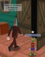 A Pencil Pusher entering a Toon building