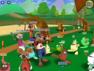 A screenshot from Toontown Japan that shows four Toons with a bunch of Doodles.