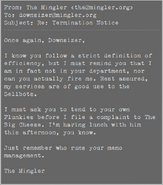 Downsizer's Minglermail memo #2