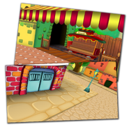 A retextured version of the Toon Headquarters from a Toontown Central street.