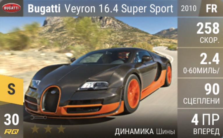 Бугатти Вейрон супер спорт карточка