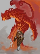 Concept art of a Berserker with a spirit dragon.