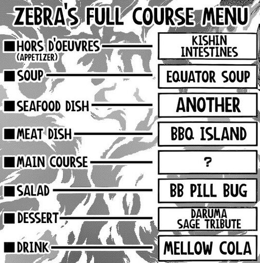 Zebra's Full Course Menu