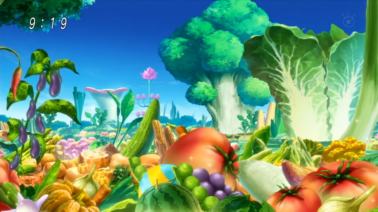 An animated group of colorful cartoon-style vegetables