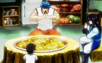 Toriko, Komatsu and Melk the Second taste Melk Stardust on a pizza
