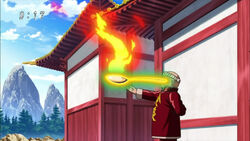 Chinchin using his Spoon to stop the fire
