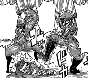 Two corrupt guards brutally steal from Suguru.