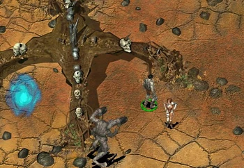 In the middle of combat, TNO felt it was of vital importance to literally run from his pictured position, all the way around the Gate stanchion to the portal, to chat with the skulls