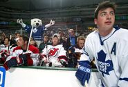 Carlton cheering on Tomas Kaberle at an NHL All-Star Game