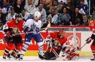 Action in front of the Ottawa goal during a playoff round