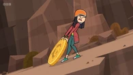 MK struggles to carry her coin.