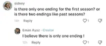 Eman Ayaz (The voice actor for ) mentioning on TikTok that the episode apparently doesn't have a second ending.