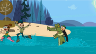 The alligator and Duncan fight for the case in Total Drama, Drama, Drama, Drama Island.