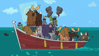 All of the animals escape the sinking island using the Boat of Losers in The Final Wreck-ening.