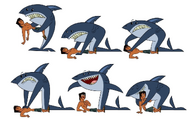 Some poses of Justin and a shark, as seen in Beach Blanket Bogus.