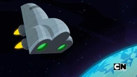 A spaceship approaches Earth.