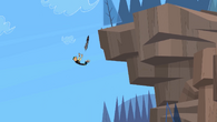 Duncan and the raccoon fall down a cliff.