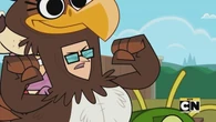 The bird mascot orders the other mascots to go after the kids.