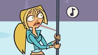 Bridgette is still stuck to the pole when the musical number warning sounds.