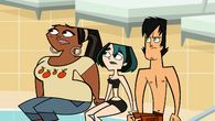 Gwen, Leshawna, and Trent stare at the million dollar check in Owen's opening of Total Drama, Drama, Drama, Drama Island.